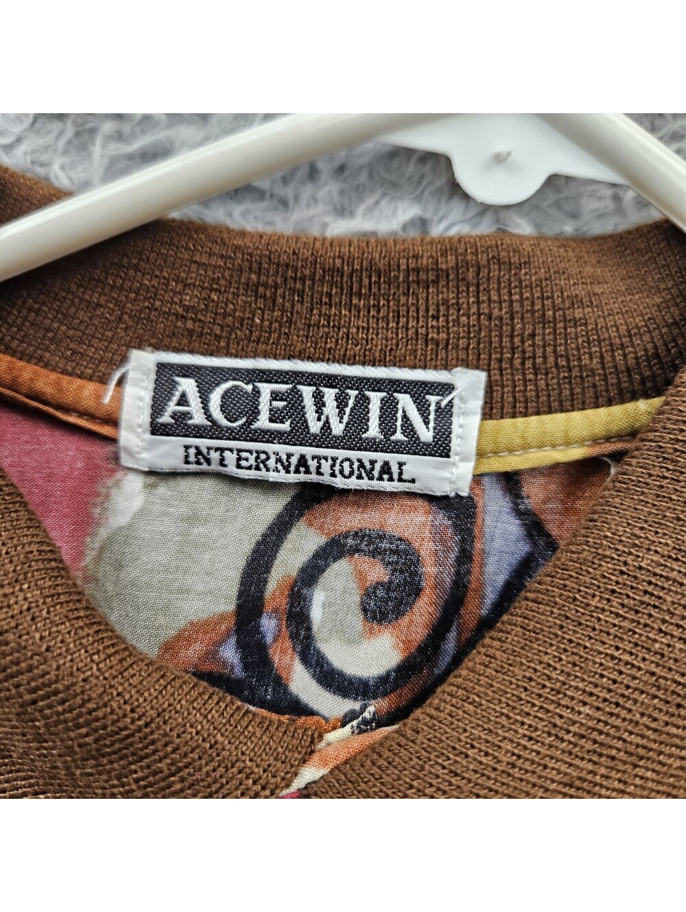 Vintage 70s ACEWIN Polo Shirt Rayon Men Large Art Abstract All Over Print - Picture 2 of 11
